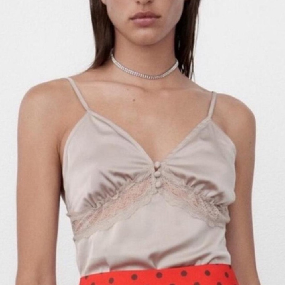 Zara Silky Satin Effect Nude Lace Bodysuit